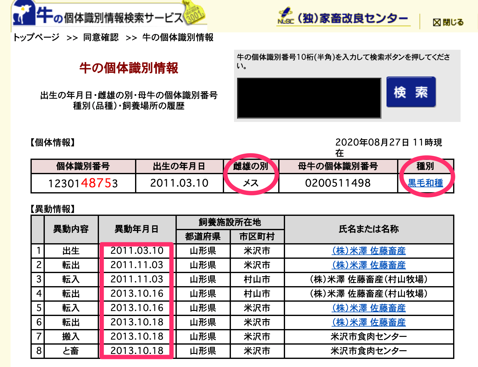 個体識別番号