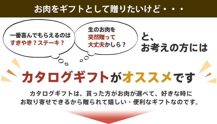 カタログギフトは、貰った方がお肉が選べて、好きな時にお取り寄せできるから贈られて嬉しい・便利なギフトなのです。