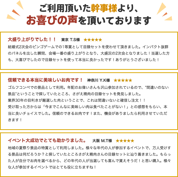 ご利用頂いた幹事様よりお喜びの声を頂いております