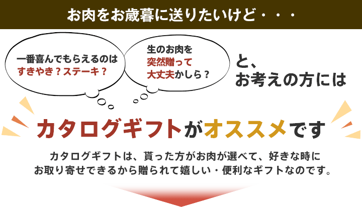 カタログギフトは、貰った方がお肉が選べて、好きな時にお取り寄せできるから贈られて嬉しい・便利なギフトなのです。