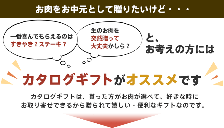 カタログギフトは、貰った方がお肉が選べて、好きな時にお取り寄せできるから贈られて嬉しい・便利なギフトなのです。